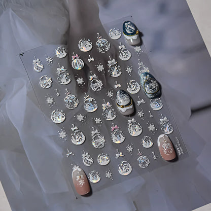 TOMONI Snowflake & Snow Globe Nail Art Stickers – Pearlescent Finish
