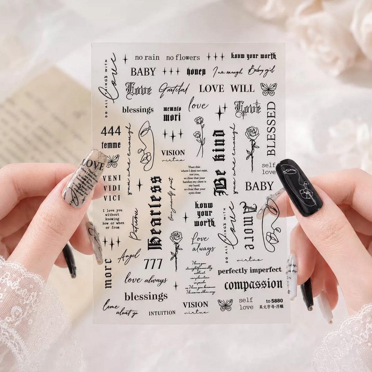 TOMONI Gothic Vintage English Letter Nail Art Stickers- Black