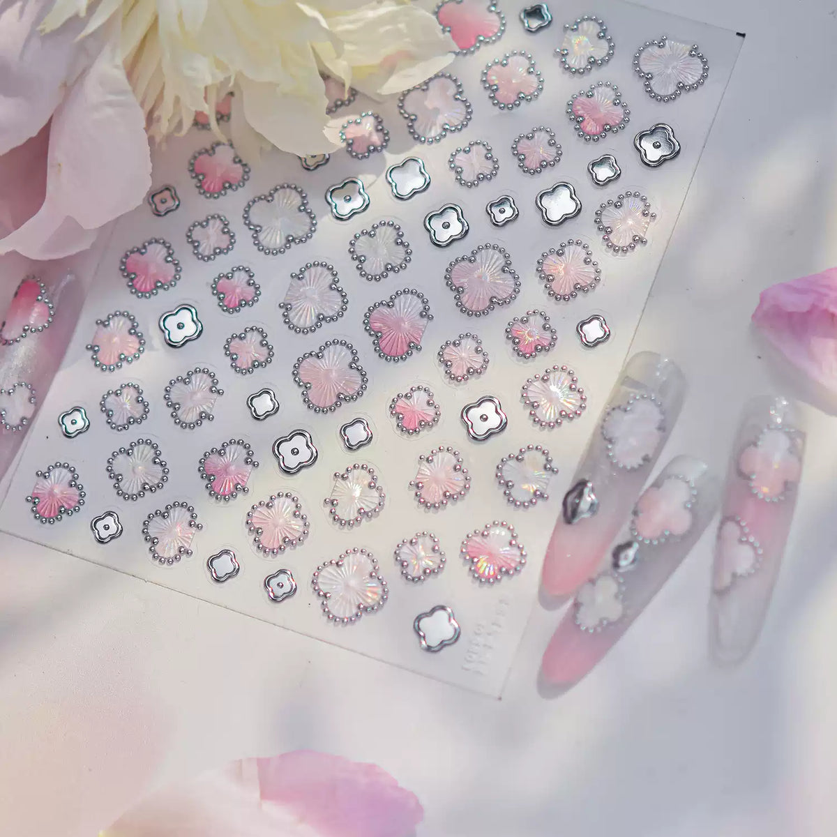 TOMONI Pink Four-Leaf Clover Nail Art Stickers