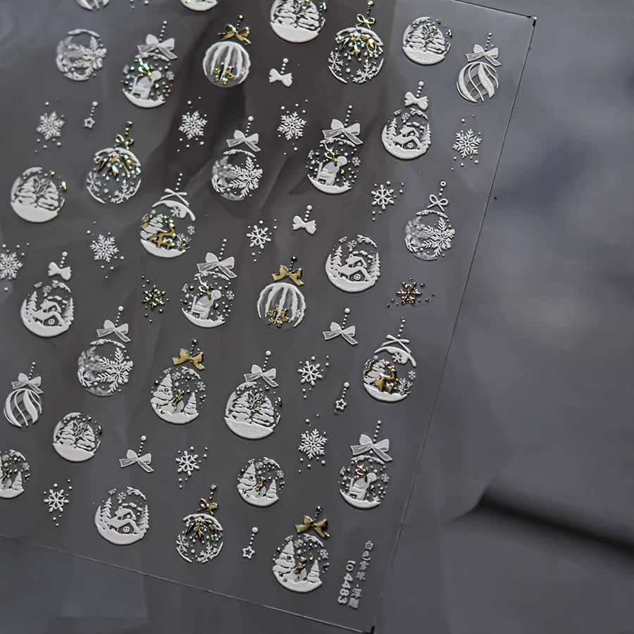 TOMONI Snowflake & Snow Globe Nail Art Stickers-Gold