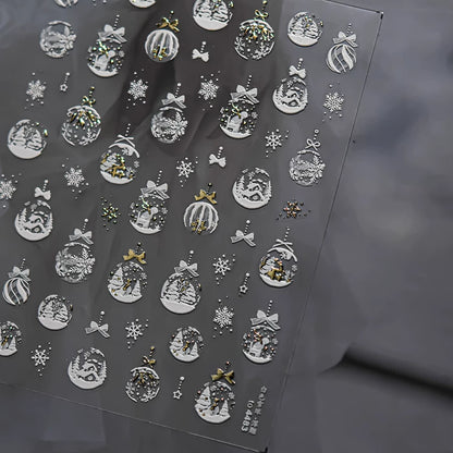TOMONI Snowflake & Snow Globe Nail Art Stickers-Gold
