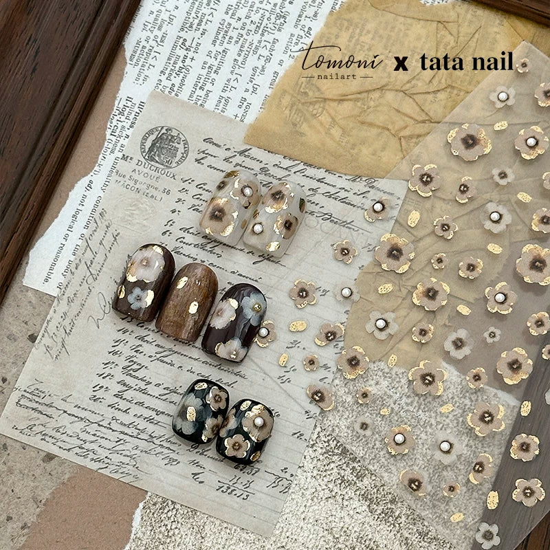 TOMONI Vintage Floral Nail Art Stickers- brown