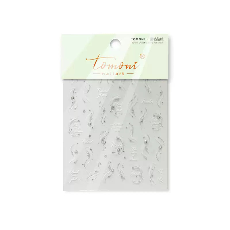 TOMONI Ribbon & Silver Rhinestone French Nail Art Stickers