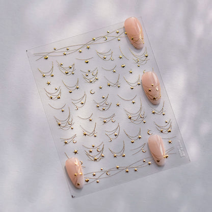 TOMONI Gold Foil Star Chain Nail Art Stickers- Gold