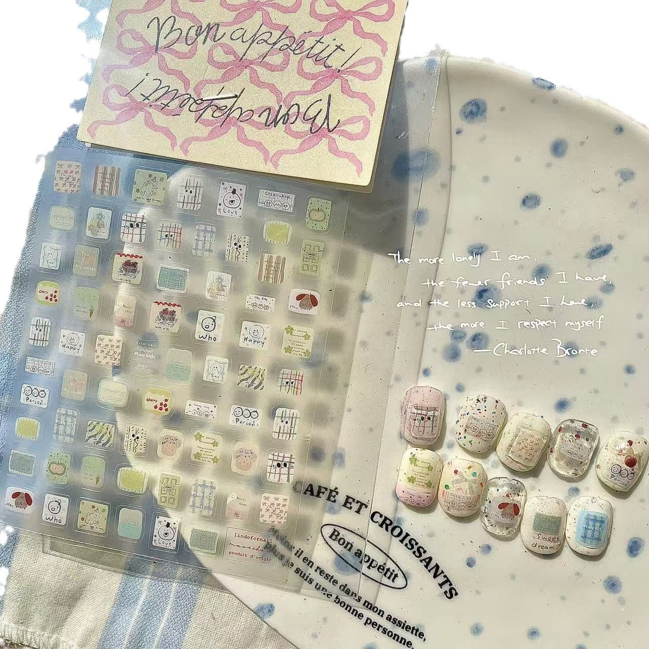 Hand-Drawn Fuzzy Childhood-Inspired Nail Stickers