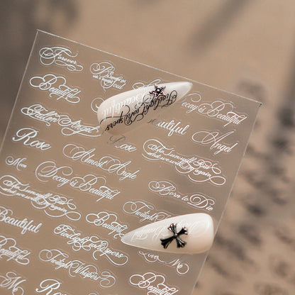 TOMONI Swirl & Lettering Nail Art Stickers - white