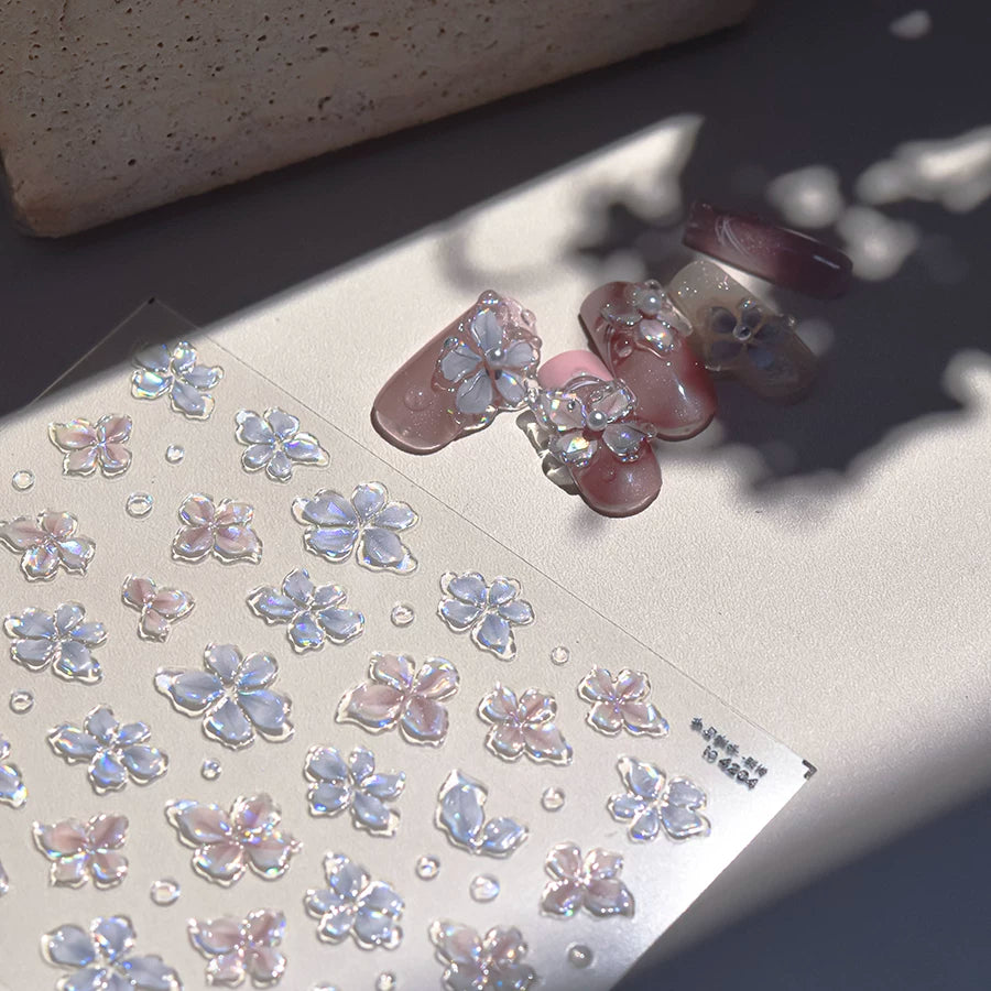 TOMONI Japanese-Style Jelly Four-Petal Flower Nail Art Stickers