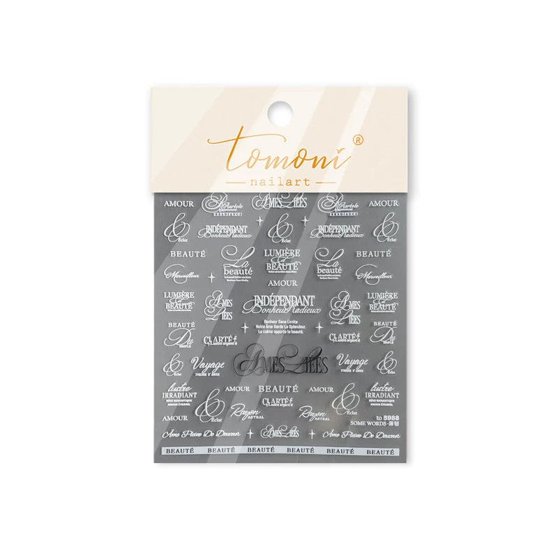 TOMONI Minimalist English Letter Nail Art Stickers-white