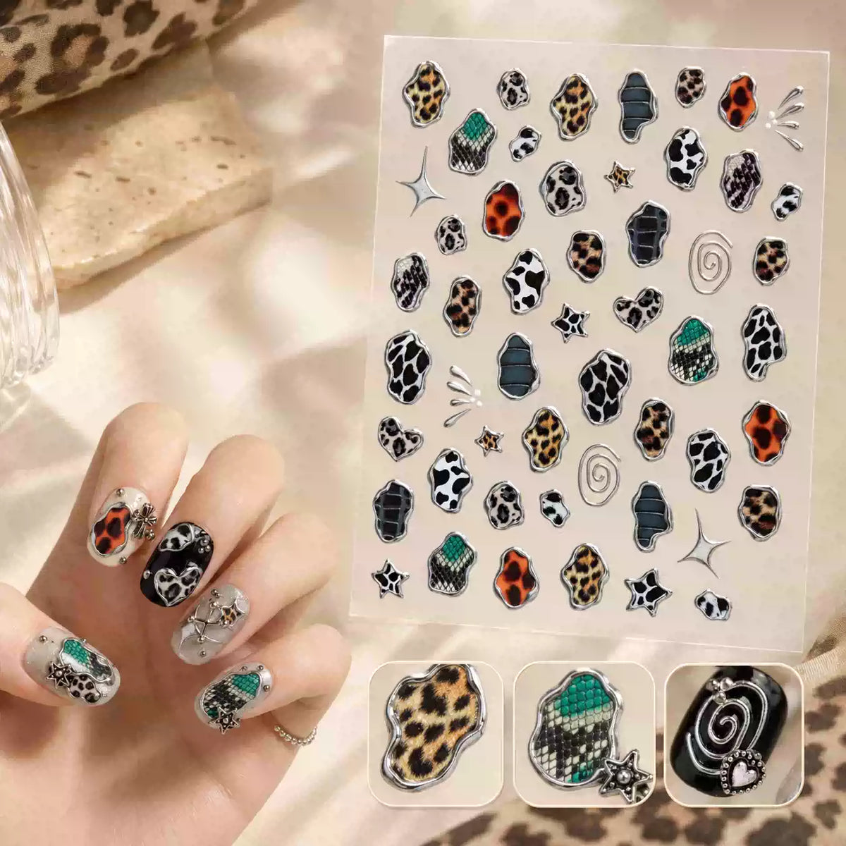 TOMONI Vintage Leopard Print Nail Art Stickers