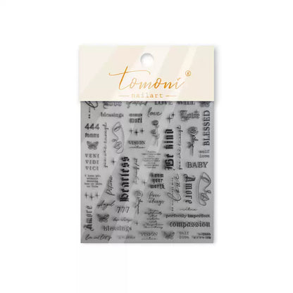 TOMONI Gothic Vintage English Letter Nail Art Stickers- Black