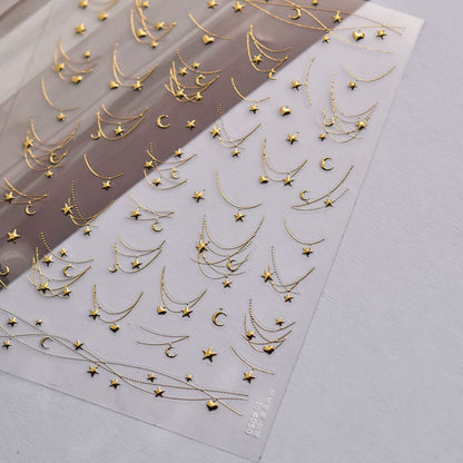 TOMONI Gold Foil Star Chain Nail Art Stickers- Gold