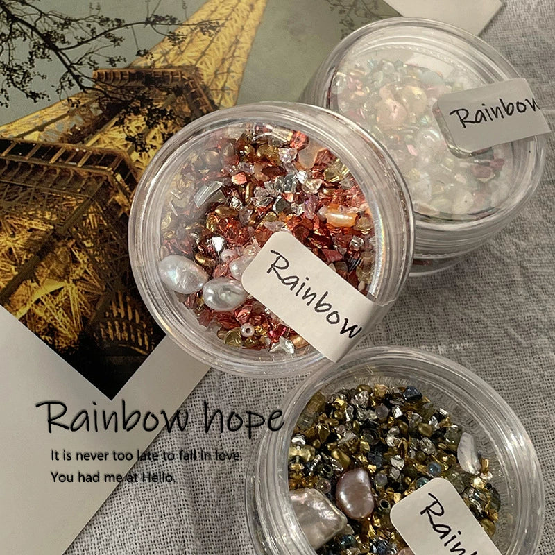 Retro Metal Crushed Stones and Pearl Nail Decorations