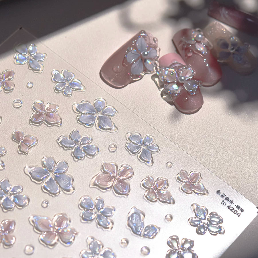 TOMONI Japanese-Style Jelly Four-Petal Flower Nail Art Stickers
