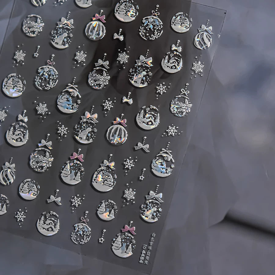 TOMONI Snowflake & Snow Globe Nail Art Stickers – Pearlescent Finish