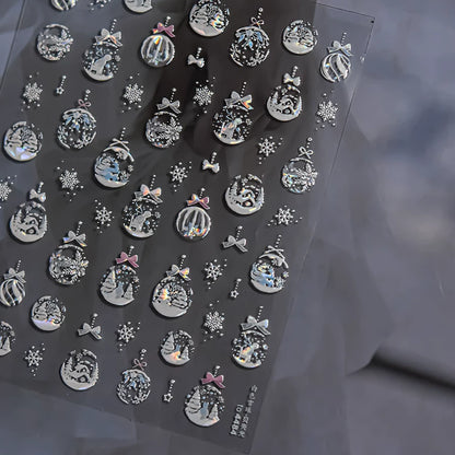 TOMONI Snowflake & Snow Globe Nail Art Stickers – Pearlescent Finish