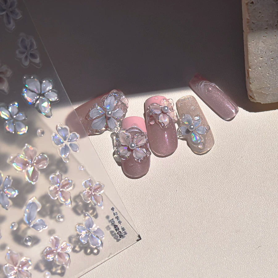 TOMONI Japanese-Style Jelly Four-Petal Flower Nail Art Stickers