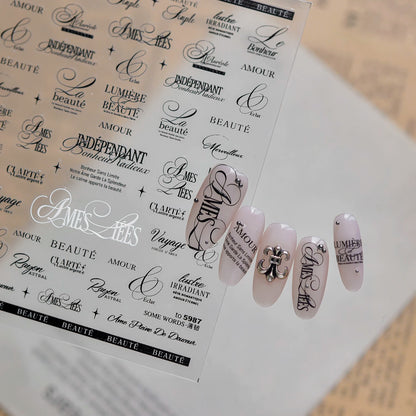 TOMONI Minimalist English Letter Nail Art Stickers-black