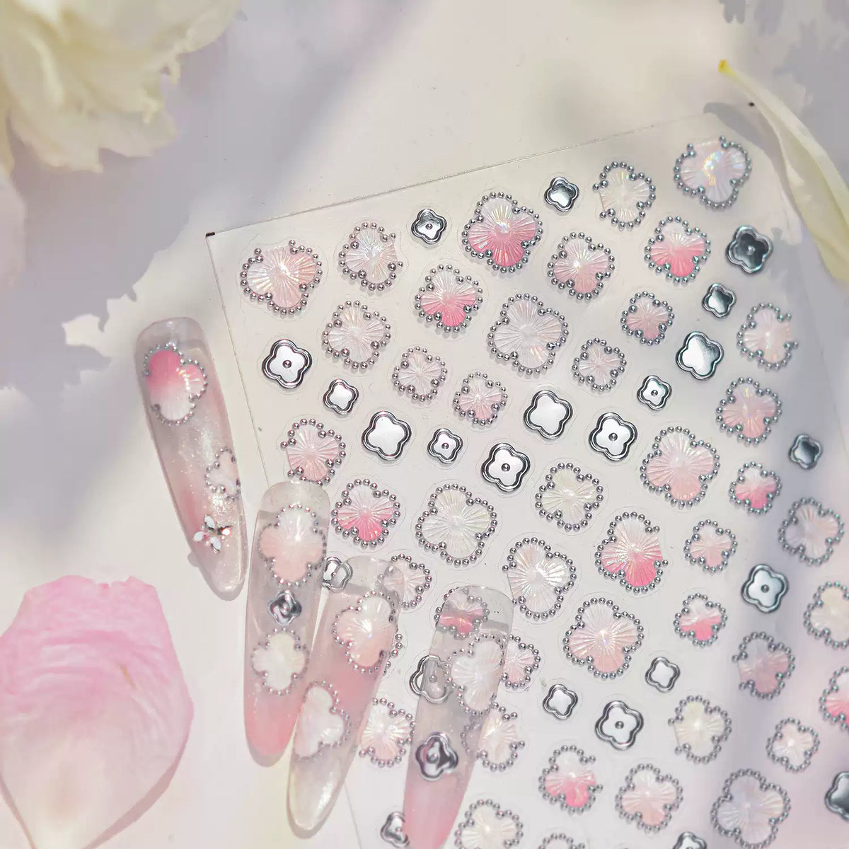 TOMONI Pink Four-Leaf Clover Nail Art Stickers