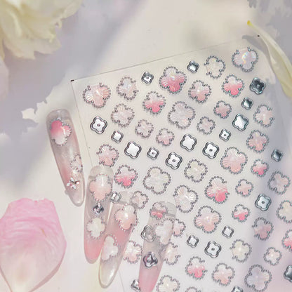 TOMONI Pink Four-Leaf Clover Nail Art Stickers