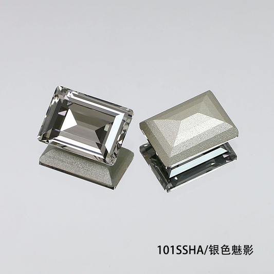 Nail Art Rhinestone Rectangle 10mmx8mm Silver Black (2pcs)