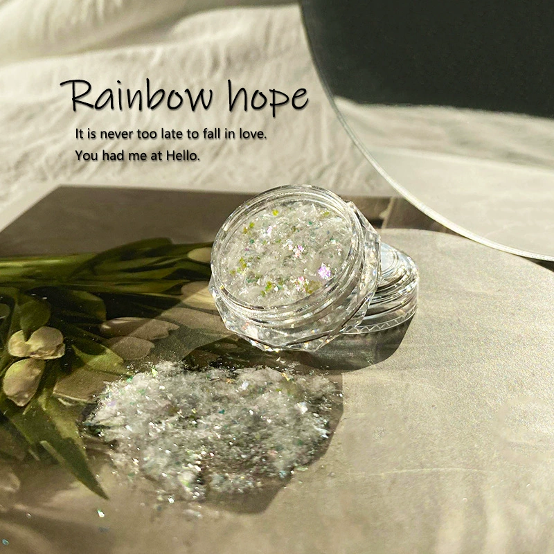 Opalescent Aurora Powder with Iridescent Sparkles Nail Decorations