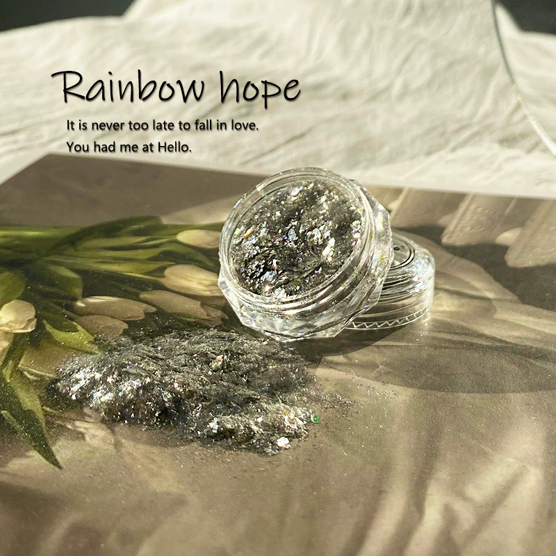 Opalescent Aurora Powder with Iridescent Sparkles Nail Decorations