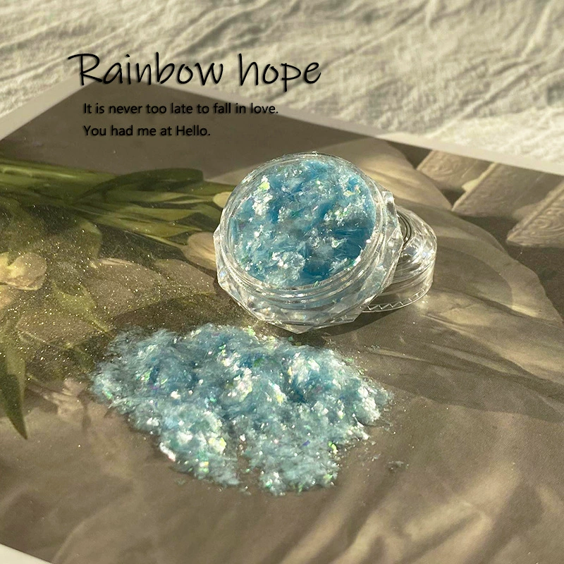 Opalescent Aurora Powder with Iridescent Sparkles Nail Decorations