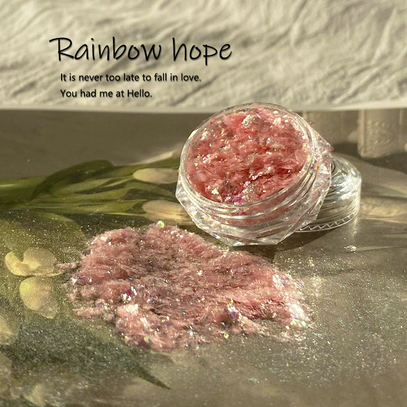 Opalescent Aurora Powder with Iridescent Sparkles Nail Decorations