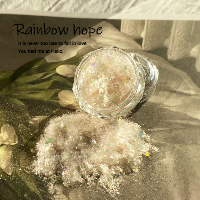 Opalescent Aurora Powder with Iridescent Sparkles Nail Decorations