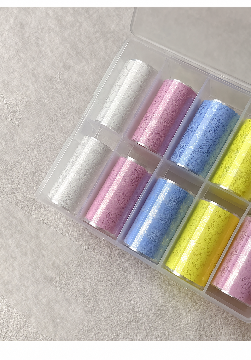 Macaron Lace Nail Art Transfer Foil – French Floral & Mesh Patterns