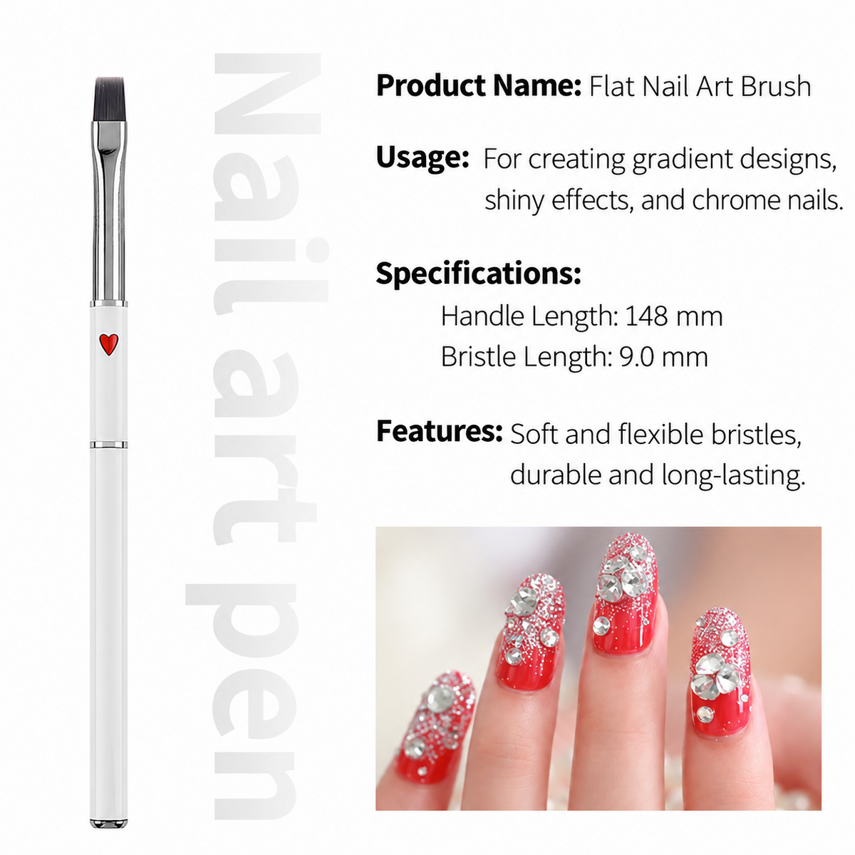 Red Heart Flat Nail Brush – 9mm