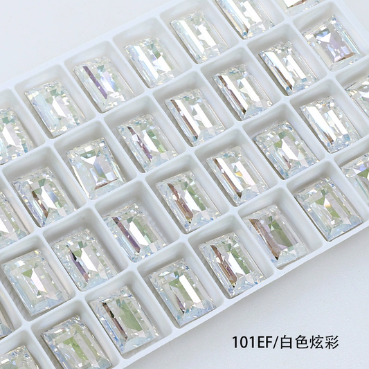 Nail Art Rhinestone Rectangle 8mmx6mm White Radiance (2pcs)