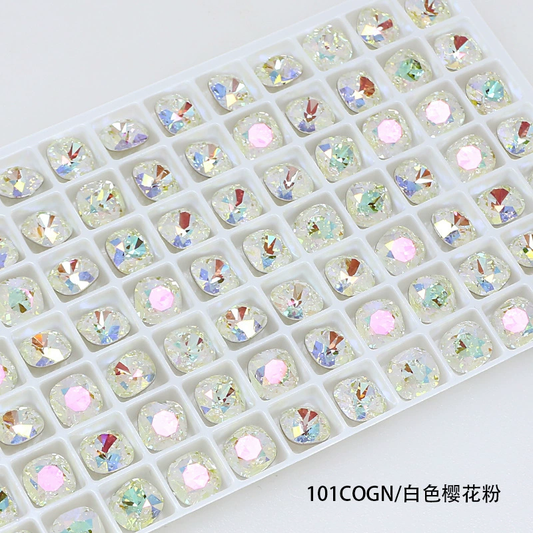 Strass Nail Art Carré Arrondi 8mmx8mm Sakura Blanc (2pcs)