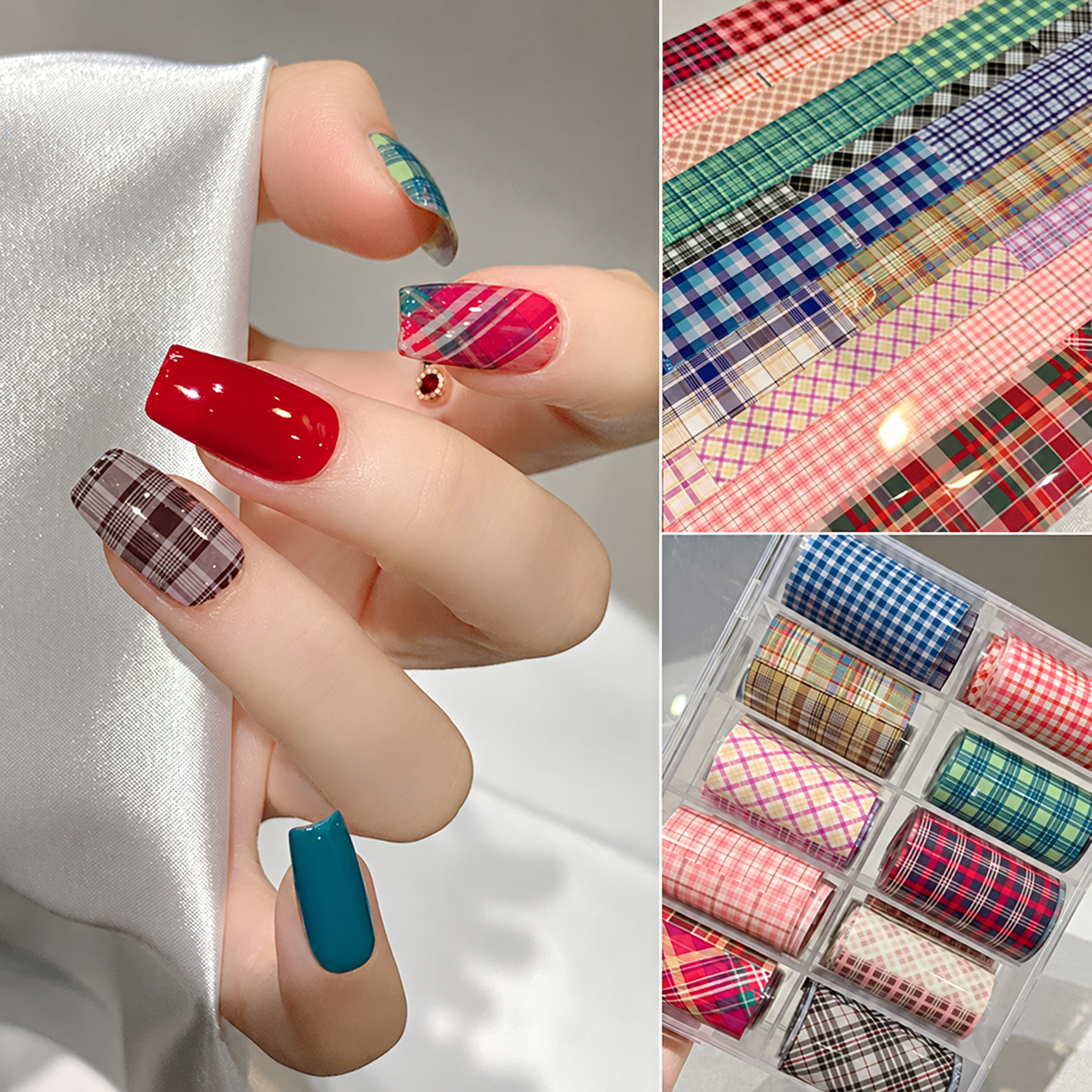 Multicolor Plaid Nail Art Transfer Foil