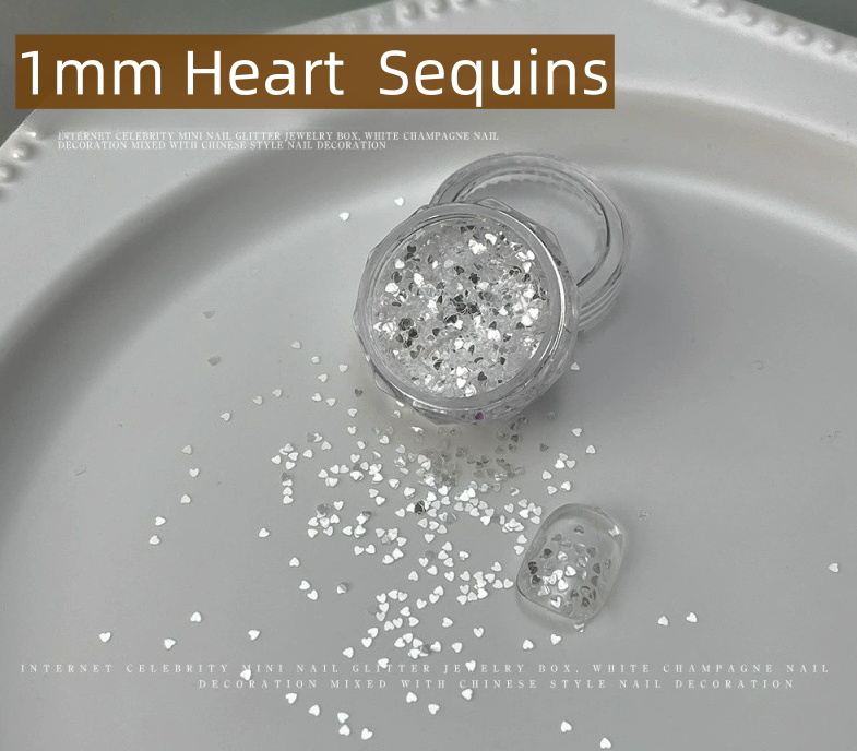 1mm Iridescent Silver Heart Nail Sequins [YH383-01]