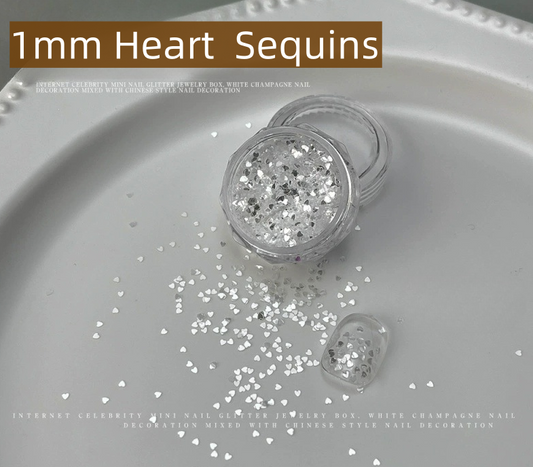 1mm Iridescent Silver Heart Nail Sequins [YH383-01]