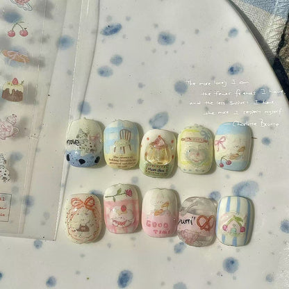 Hand-Drawn Fuzzy Childhood-Inspired Nail Stickers