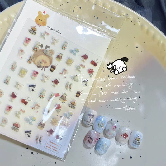 Nail Sticker- Mr Bear and Dessert