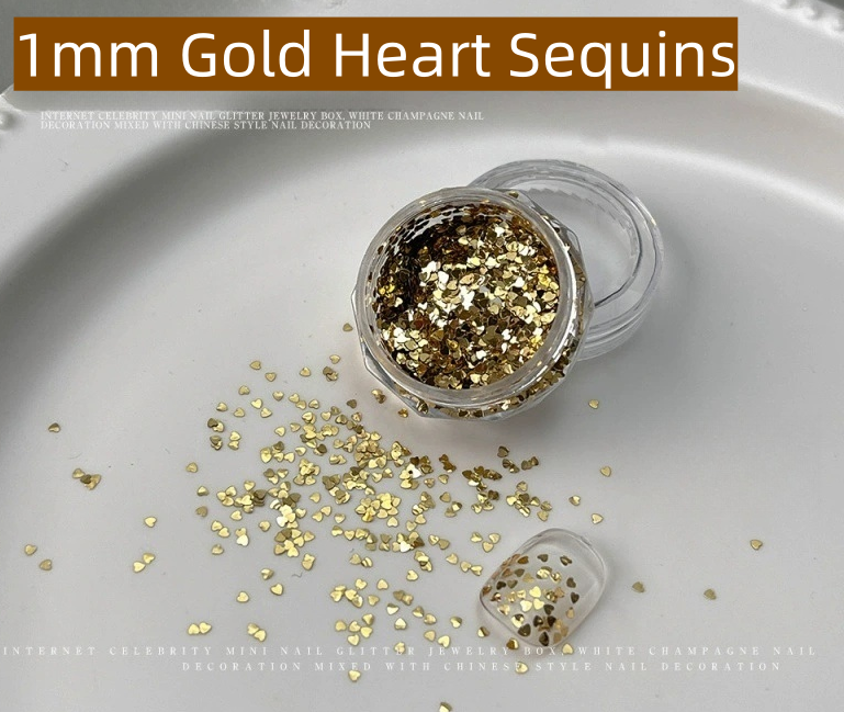 1mm Iridescent Gold Heart Nail Sequins [YH383-05]