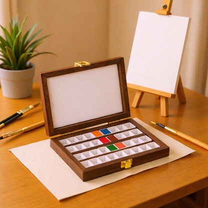 Portable 36-Compartment Walnut Wooden Palette Box for Nail Art