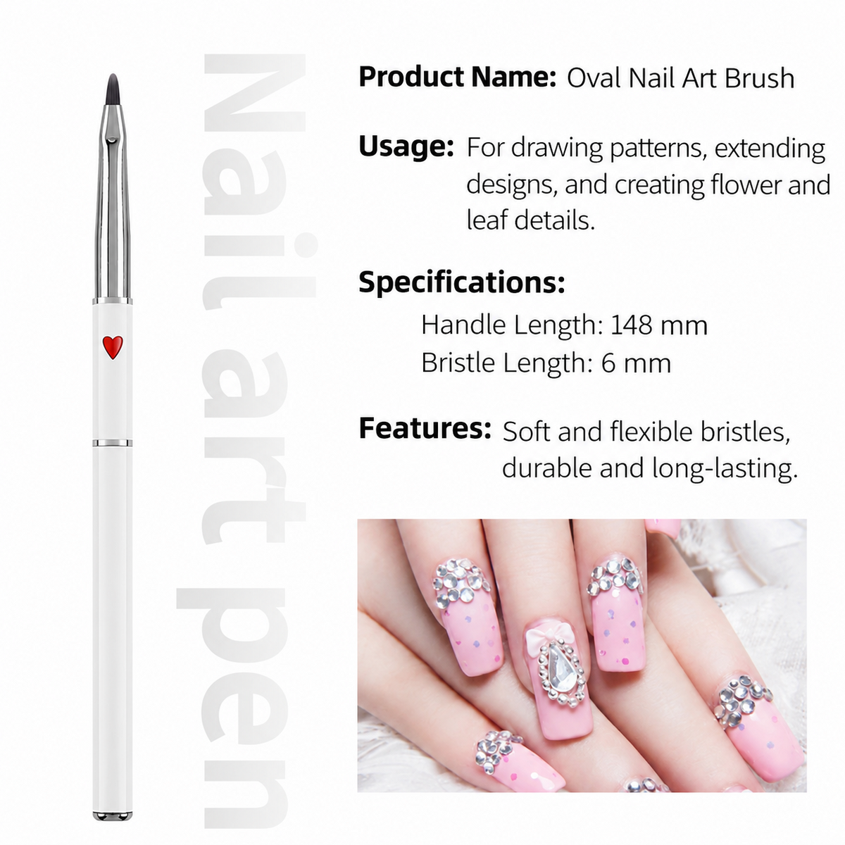 Red Heart Small Oval Nail Art Brush – 6mm