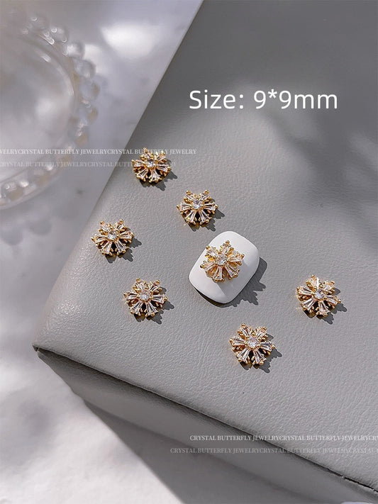 Golden Snowflake Nail Charm with Rhinestone 9*9mm