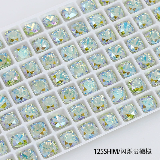 Strass pour nail art, carrés arrondis, 8 mm x 8 mm, irisé, luxueux, olive (2 pièces)
