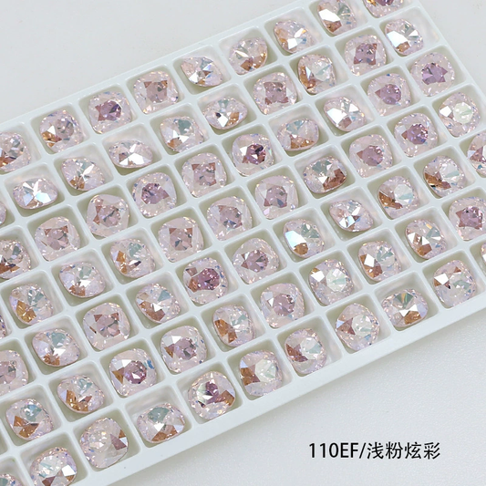 Strass Nail Art Carré Arrondi 8mmx8mm Rose Clair Irisé (2pcs)