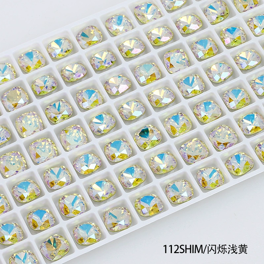 Nail Art Rhinestone Rounded Square 8mmx8mm Sparkle Light Yellow (2pcs)