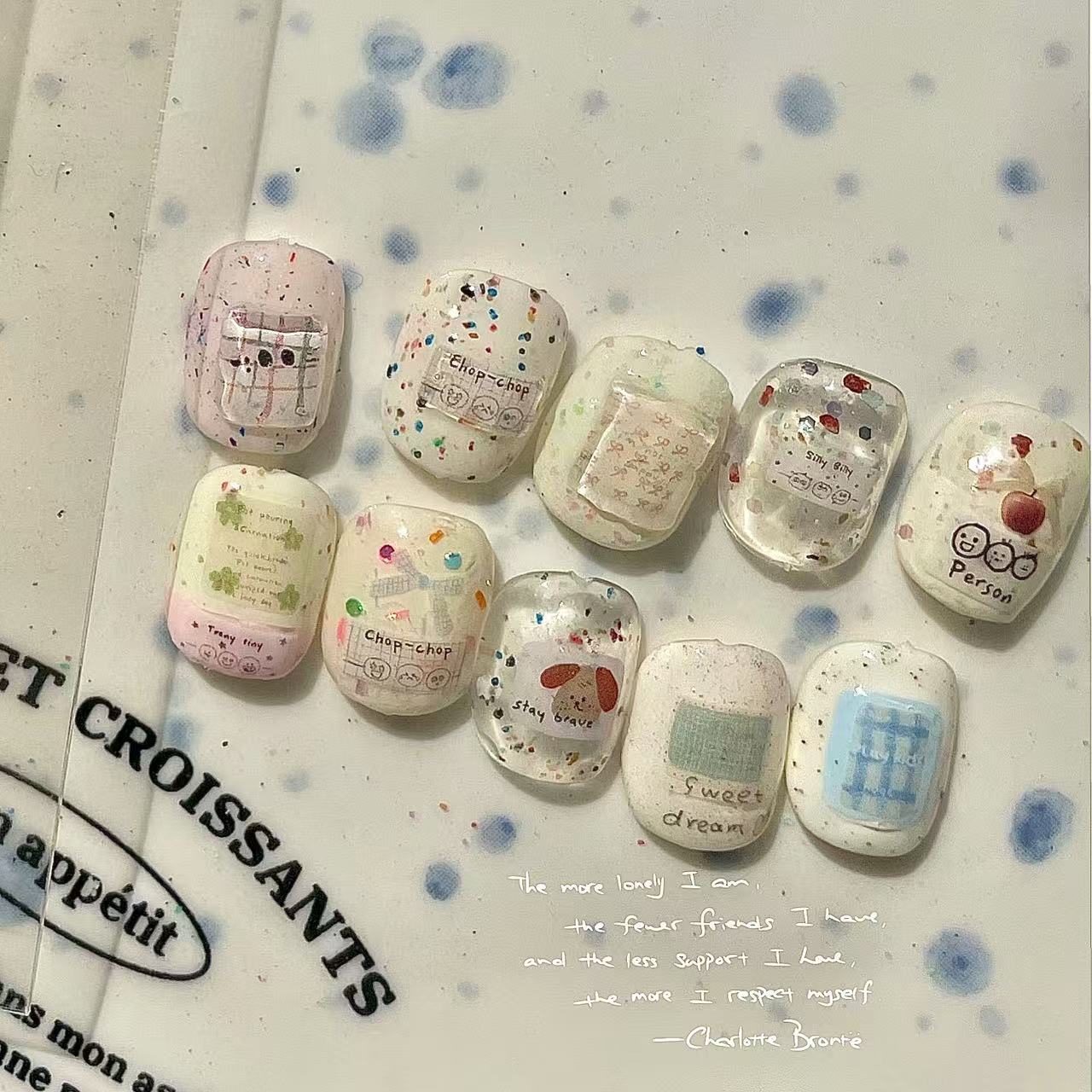 Hand-Drawn Fuzzy Childhood-Inspired Nail Stickers