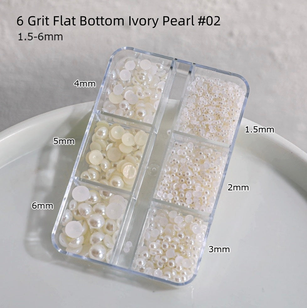 Perles à fond plat de taille mixte, 6 grains, pour décoration d'ongles