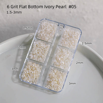 Perles à fond plat de taille mixte, 6 grains, pour décoration d'ongles