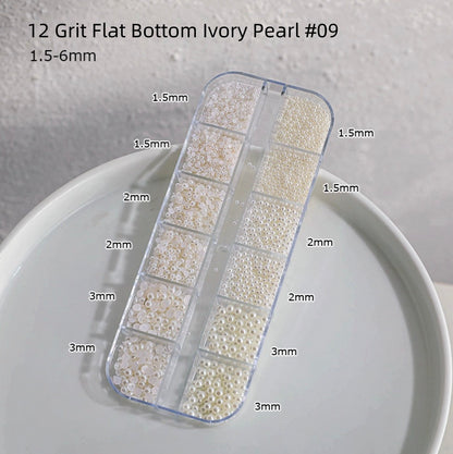 Perles à fond plat de tailles mixtes, grain 12, pour décoration d'ongles