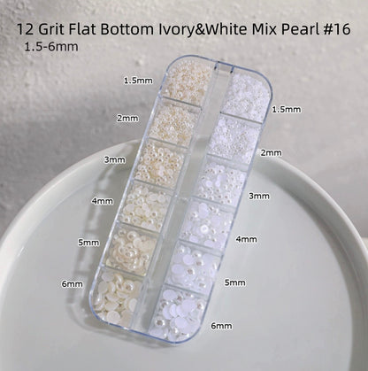 Perles à fond plat de tailles mixtes, grain 12, pour décoration d'ongles